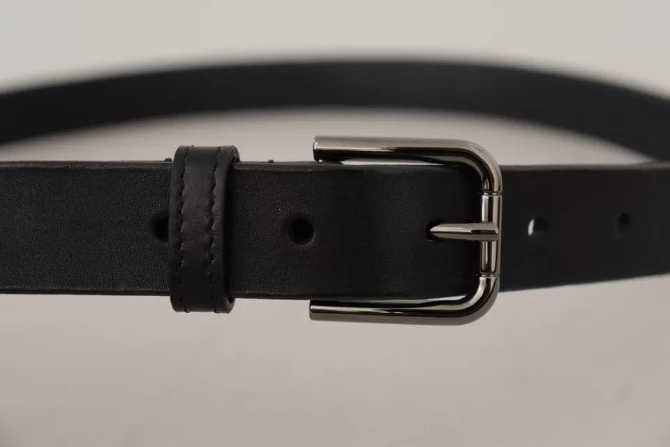 Dolce & Gabbana Black Calf Leather Classic Metal Logo Buckle Belt