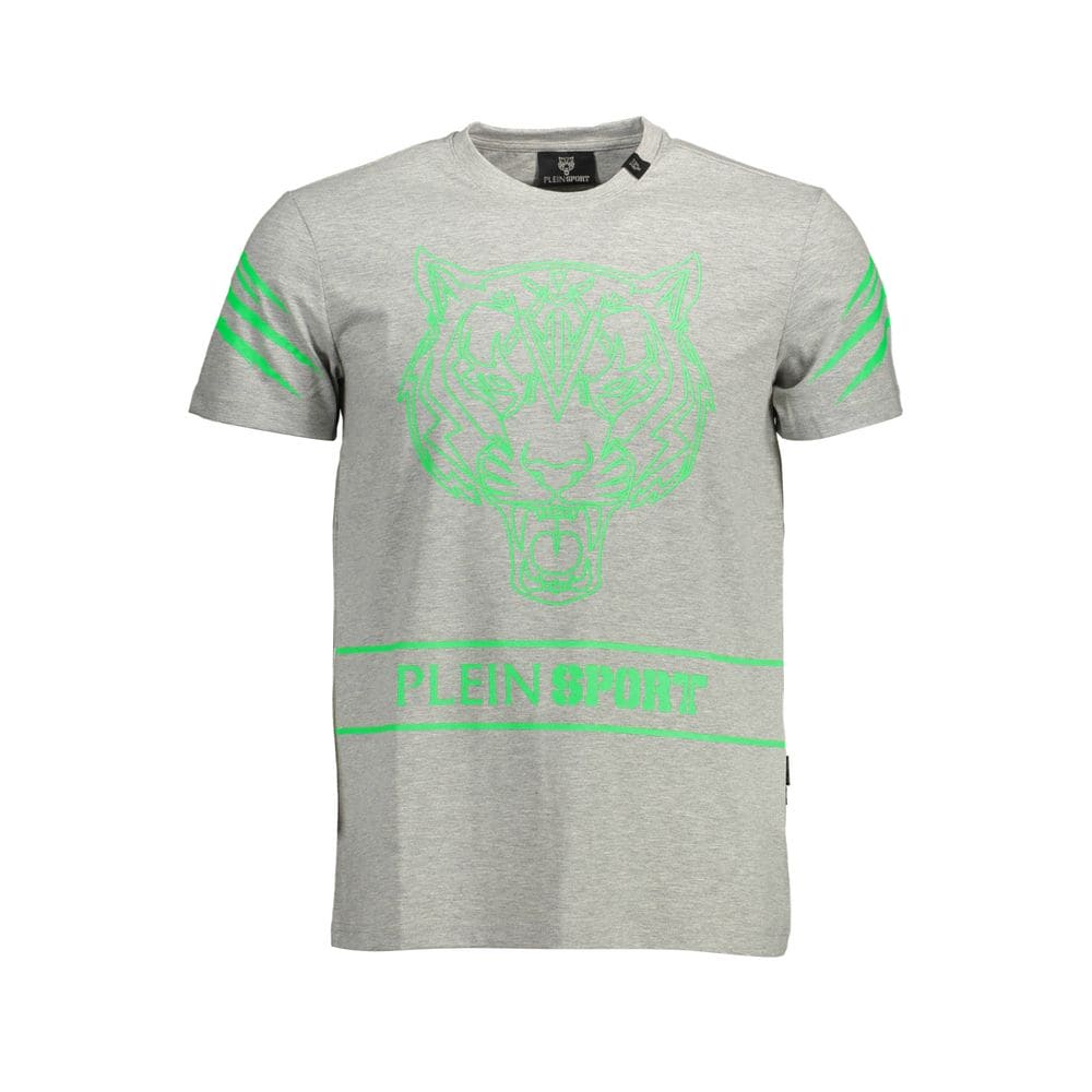 T-shirt ras du cou gris élégant avec logo Plein Sport et détails contrastés