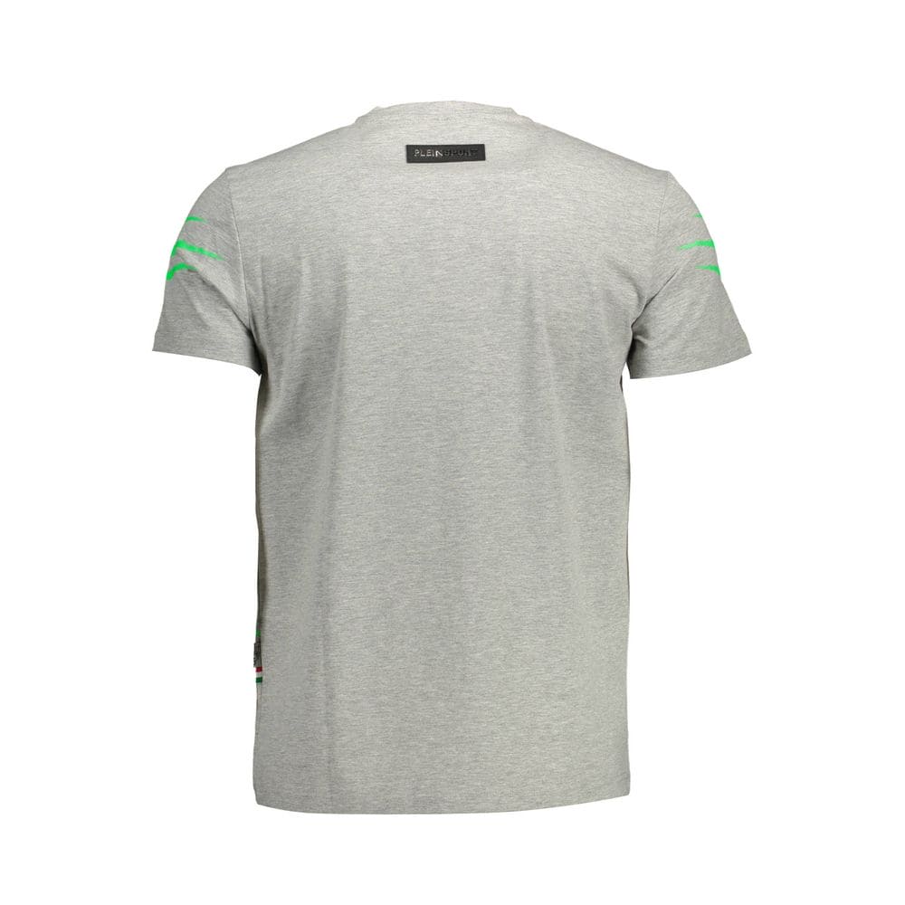 T-shirt ras du cou gris élégant avec logo Plein Sport et détails contrastés