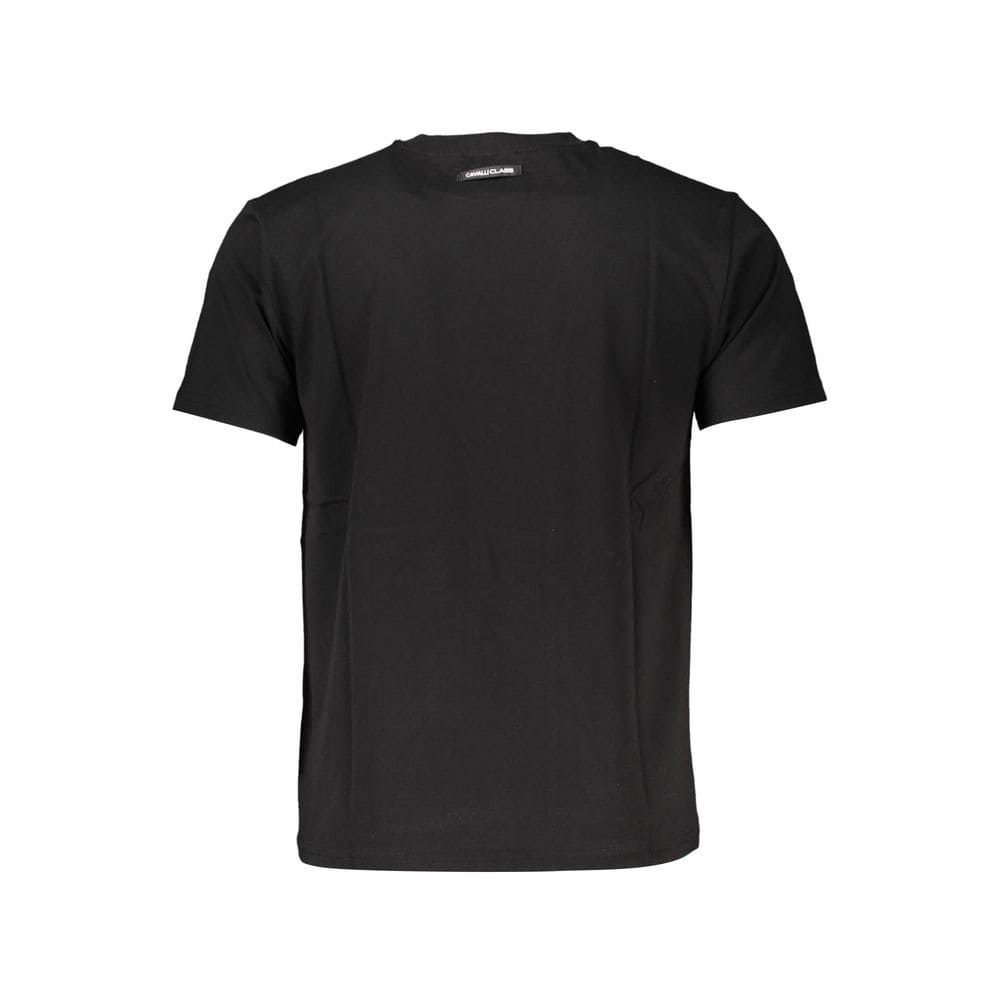 T-shirt noir élégant à col rond avec imprimé classique de Cavalli Class