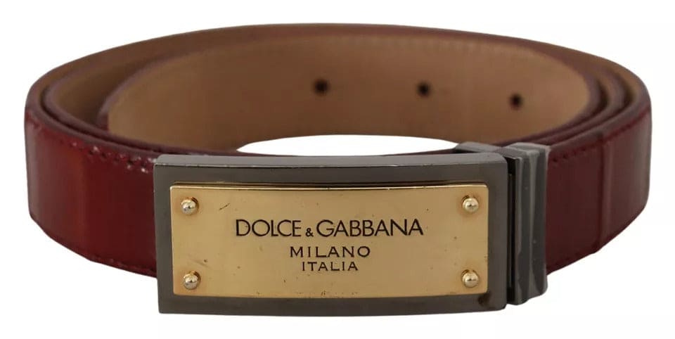 Dolce & Gabbana Brown Leather Gold Engraved Metal Buckle Belt