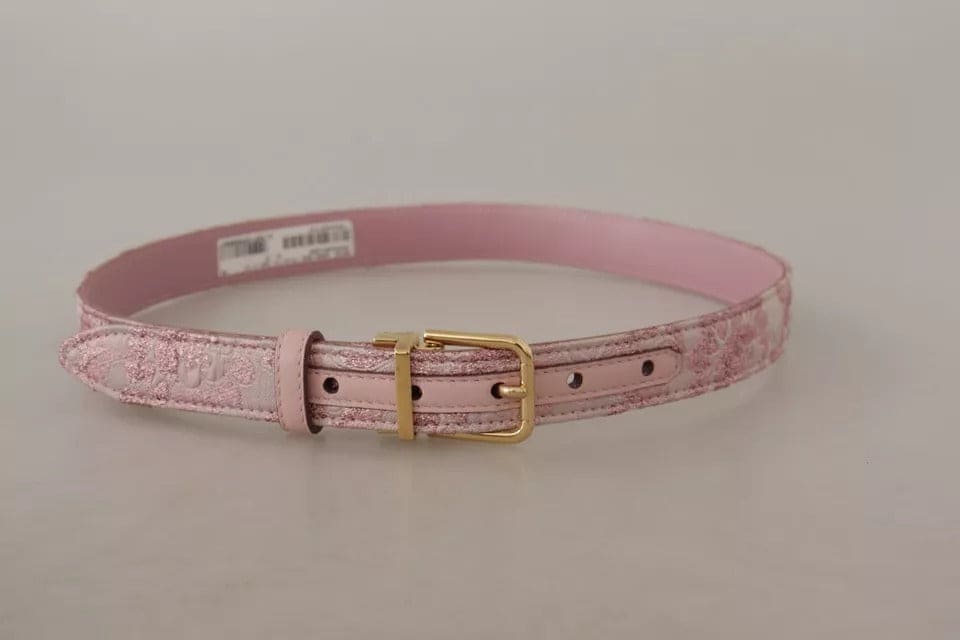 Dolce & Gabbana Pink Jaquard Embroidered Gold Tone Metal Buckle Belt