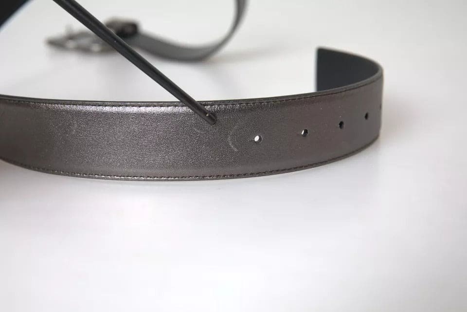 Dolce & Gabbana Silver Calf Leather Metal Logo Buckle Men Belt