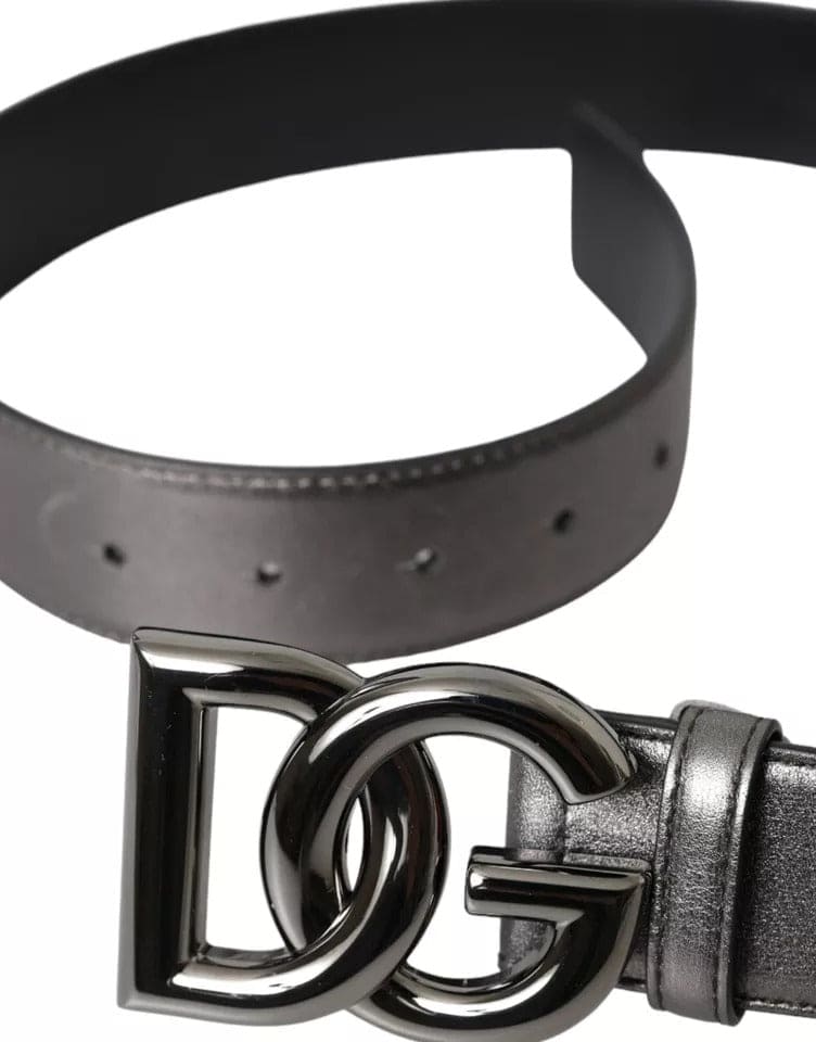 Dolce & Gabbana Silver Calf Leather Metal Logo Buckle Men Belt