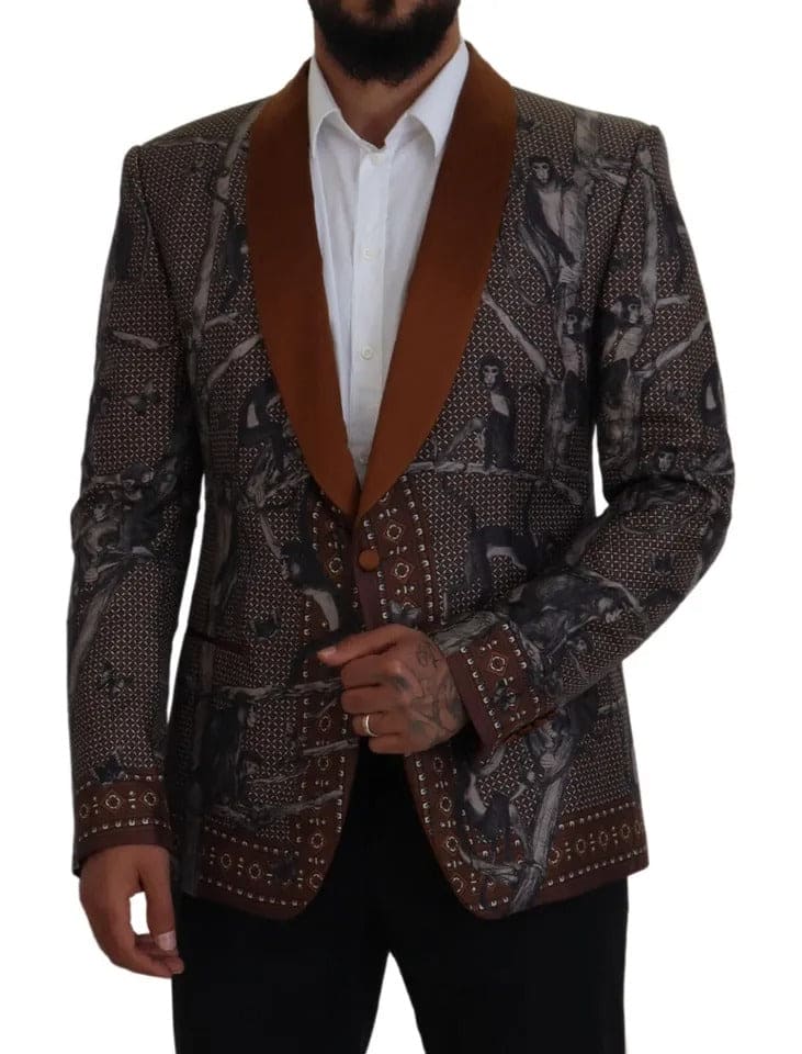 Chaqueta blazer ajustada de seda con estampado de monos en bronce de Dolce &amp; Gabbana