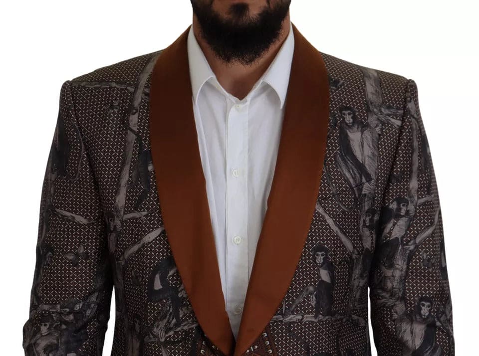 Chaqueta blazer ajustada de seda con estampado de monos en bronce de Dolce &amp; Gabbana