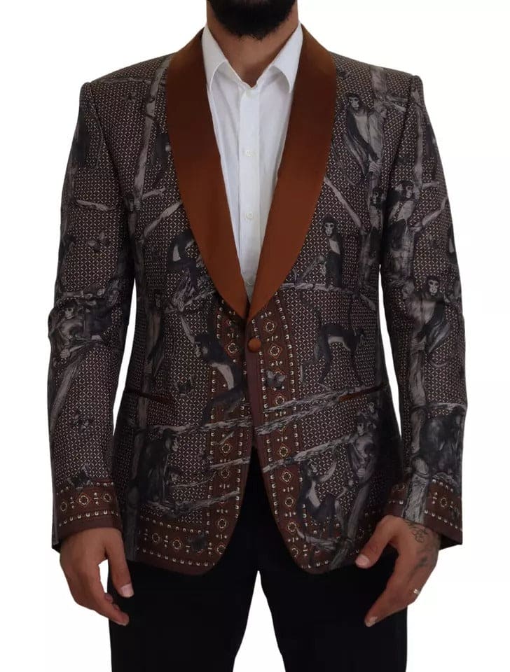 Blazer slim en soie à imprimé singe bronze Dolce &amp; Gabbana