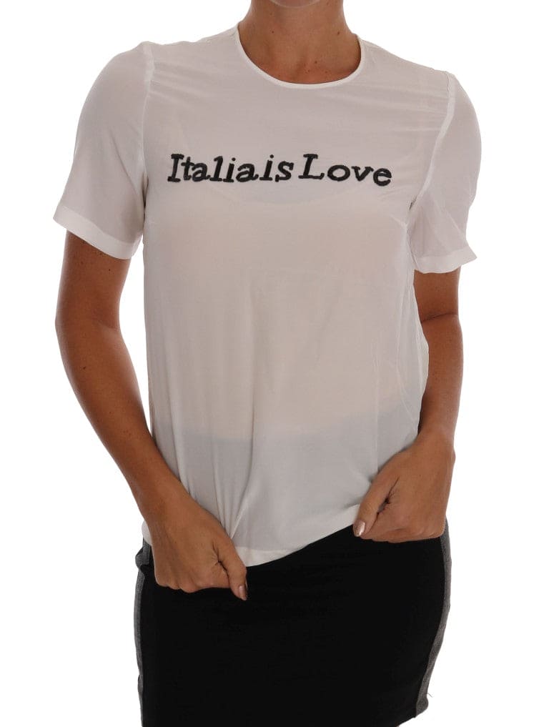 Chemisier blanc en soie pailletée « Italia Is Love » de Dolce &amp; Gabbana