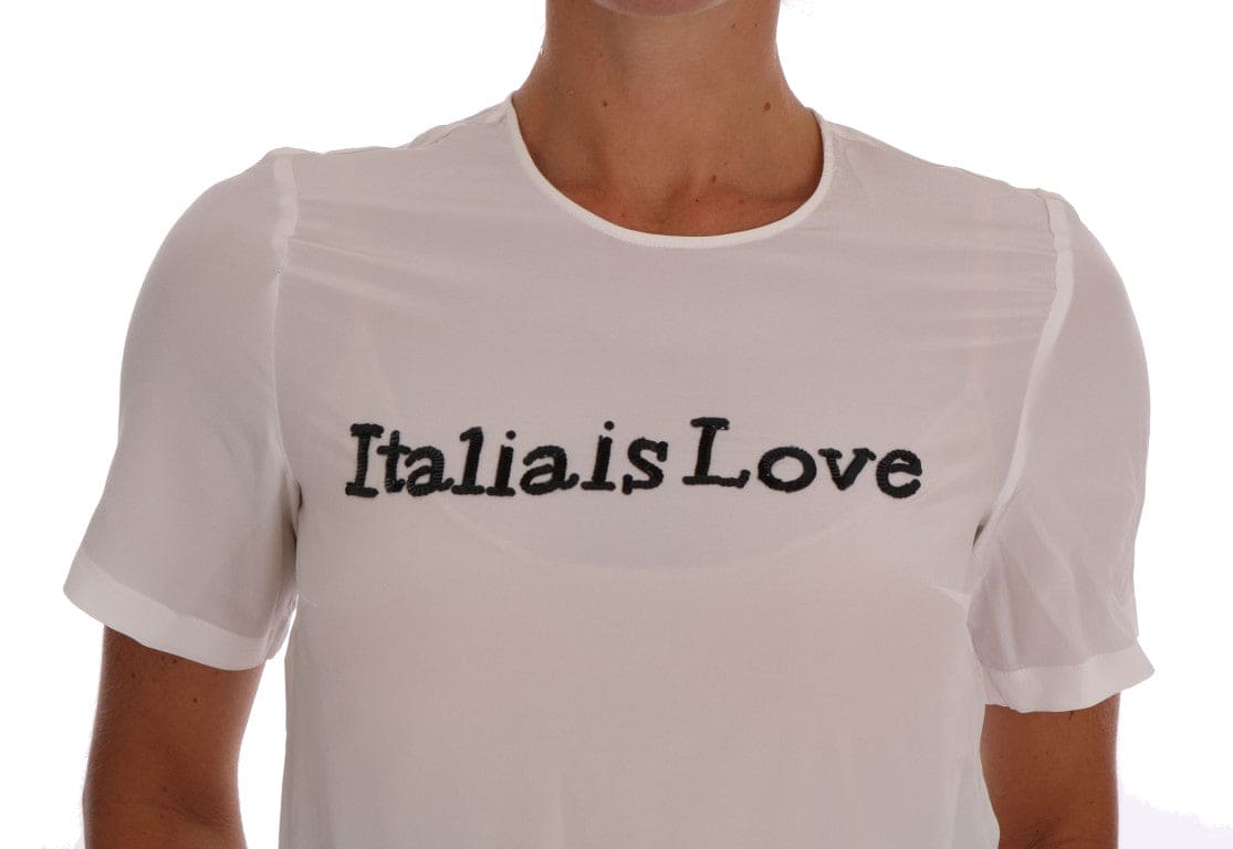 Blusa blanca con lentejuelas de seda 'Italia Is Love' de Dolce &amp; Gabbana