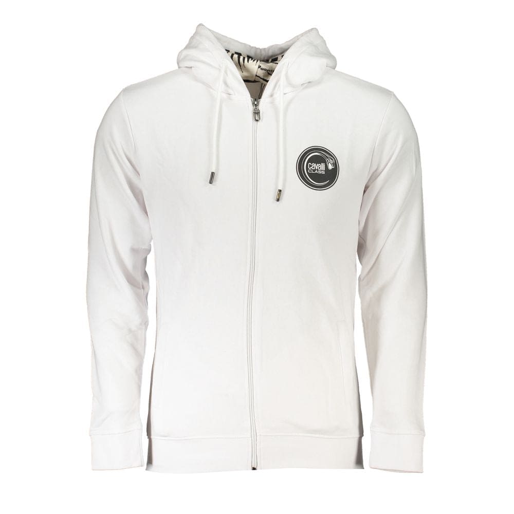 Sweat-shirt à capuche blanc élégant Cavalli Class avec imprimé logo