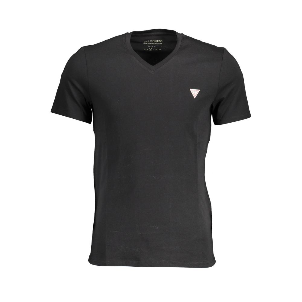 T-shirt à col en V avec logo Guess Jeans en noir classique