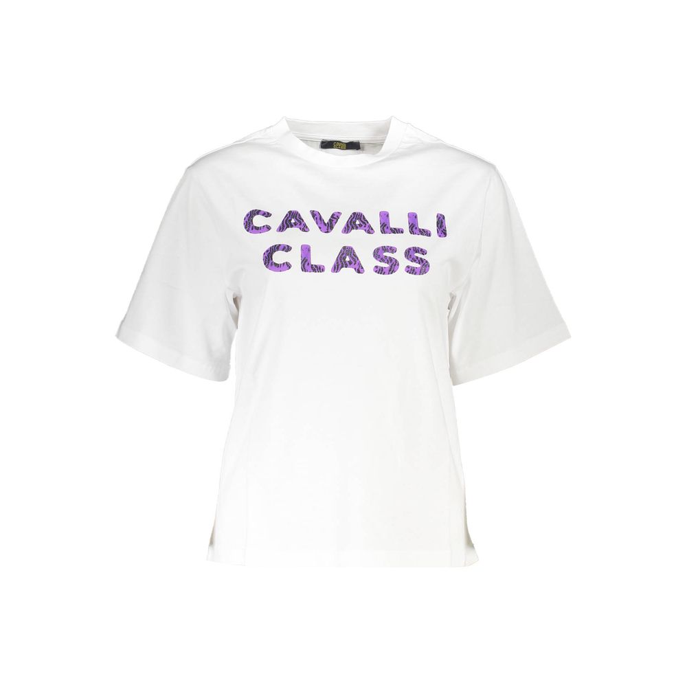 Camiseta elegante de algodón blanca con estampado de diseñador de Cavalli Class