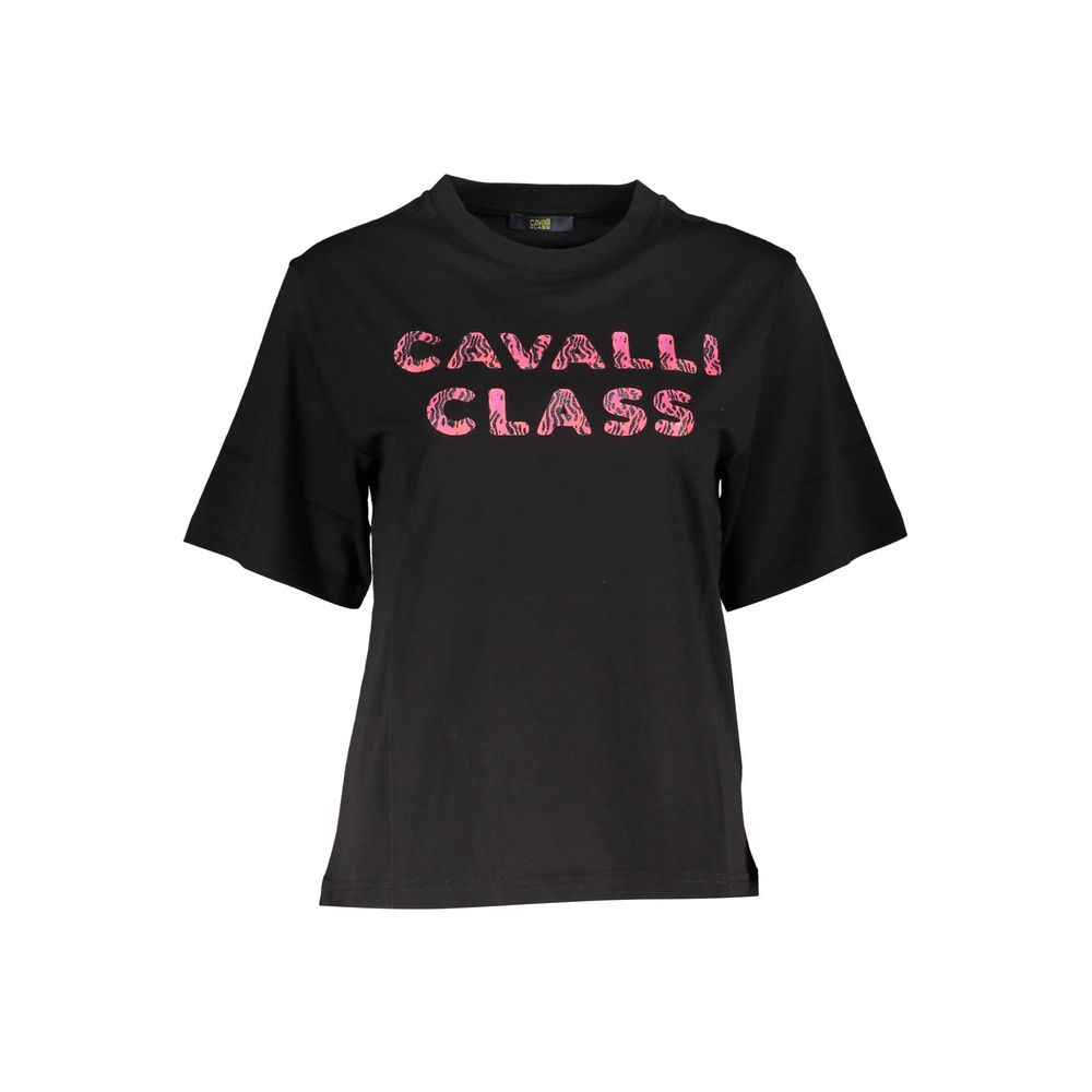 Cavalli Class Elegant Black Cotton Tee with Signature Print