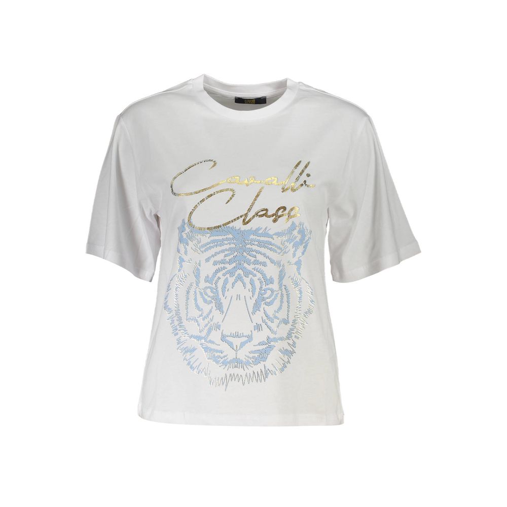 T-shirt blanc imprimé Cavalli Class Chic avec une élégance intemporelle