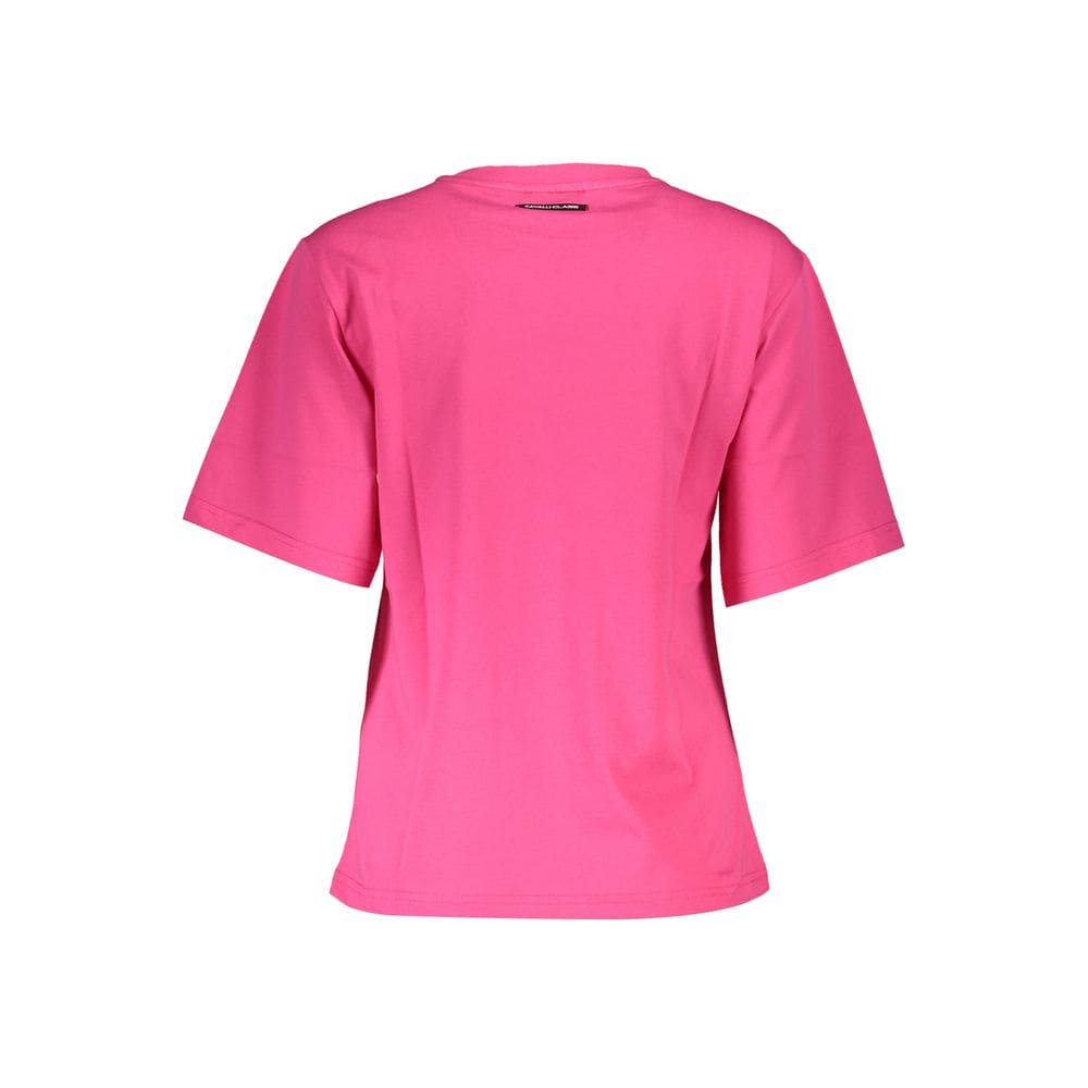 Camiseta elegante de corte entallado en color rosa con estampado elegante de Cavalli Class