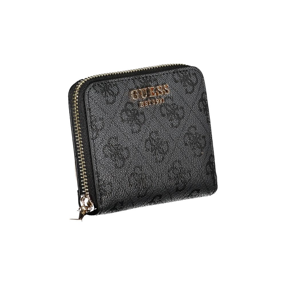 Cartera elegante de polietileno negra con detalle de logotipo de Guess Jeans