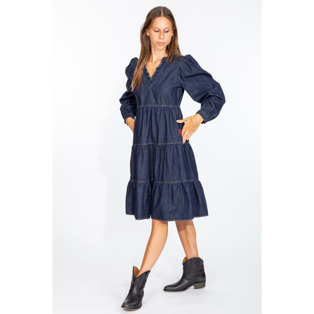 Robe évasée élégante en denim bleu foncé Love Moschino