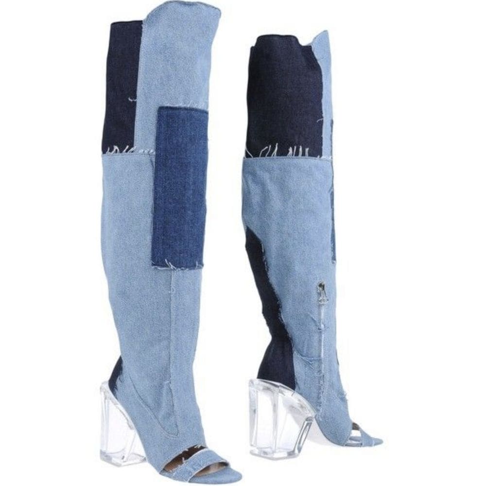 Bottines Off-White Chic Vintage en denim et talons transparents