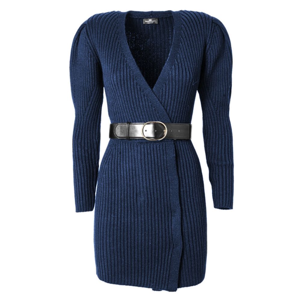 Elisabetta Franchi Elegant Long-Sleeved Knit Dress with Belt