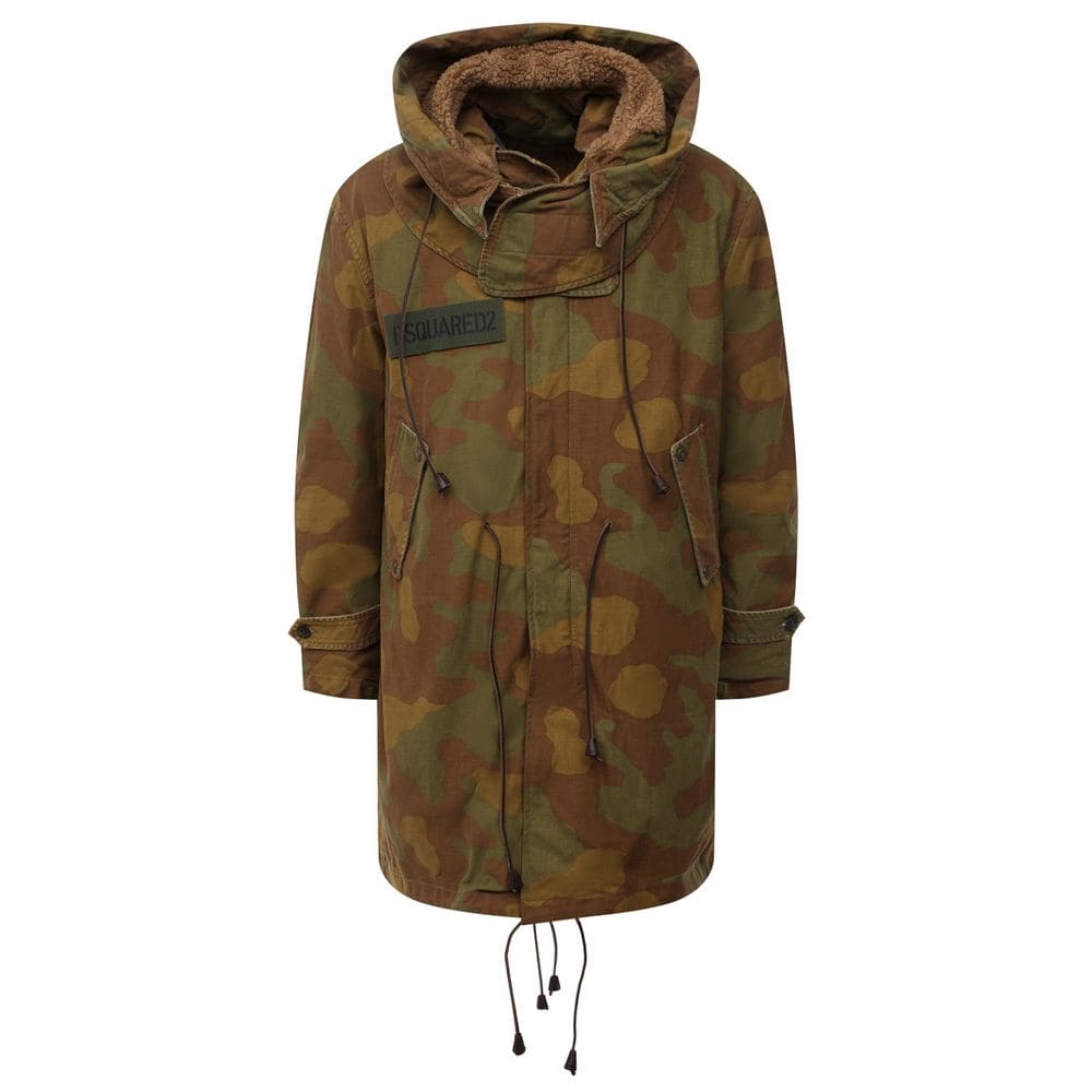 Parka à capuche texturée camouflage Dsquared² avec détails en cuir