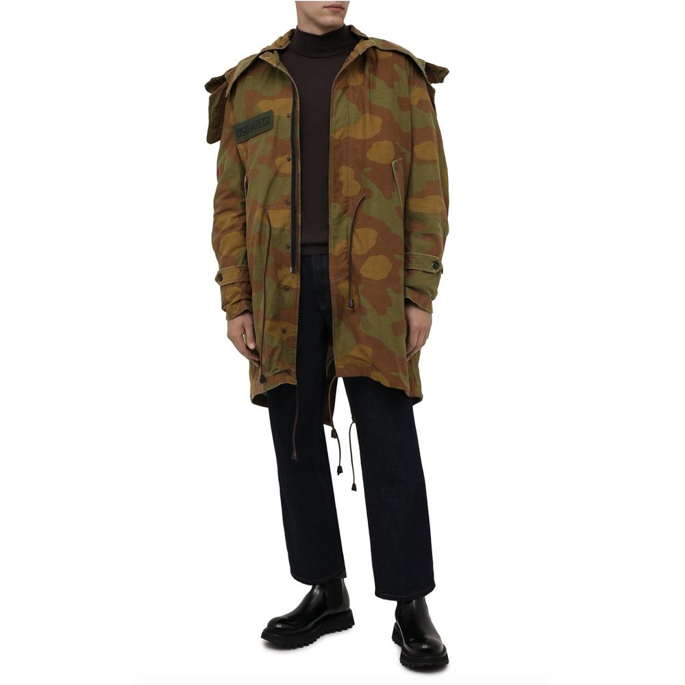 Parka à capuche texturée camouflage Dsquared² avec détails en cuir