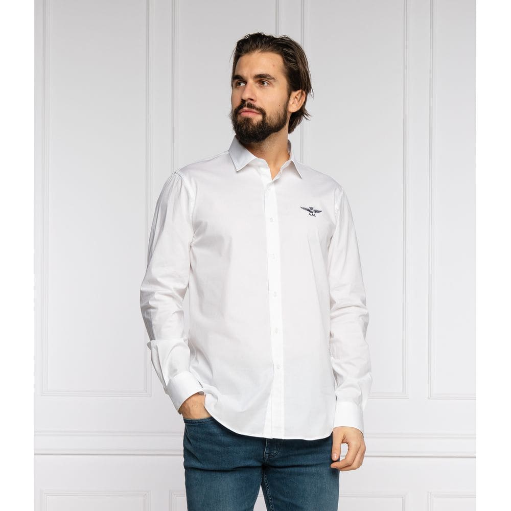 Camisa de algodón blanca de corte entallado con logotipo de águila de Aeronautica Militare