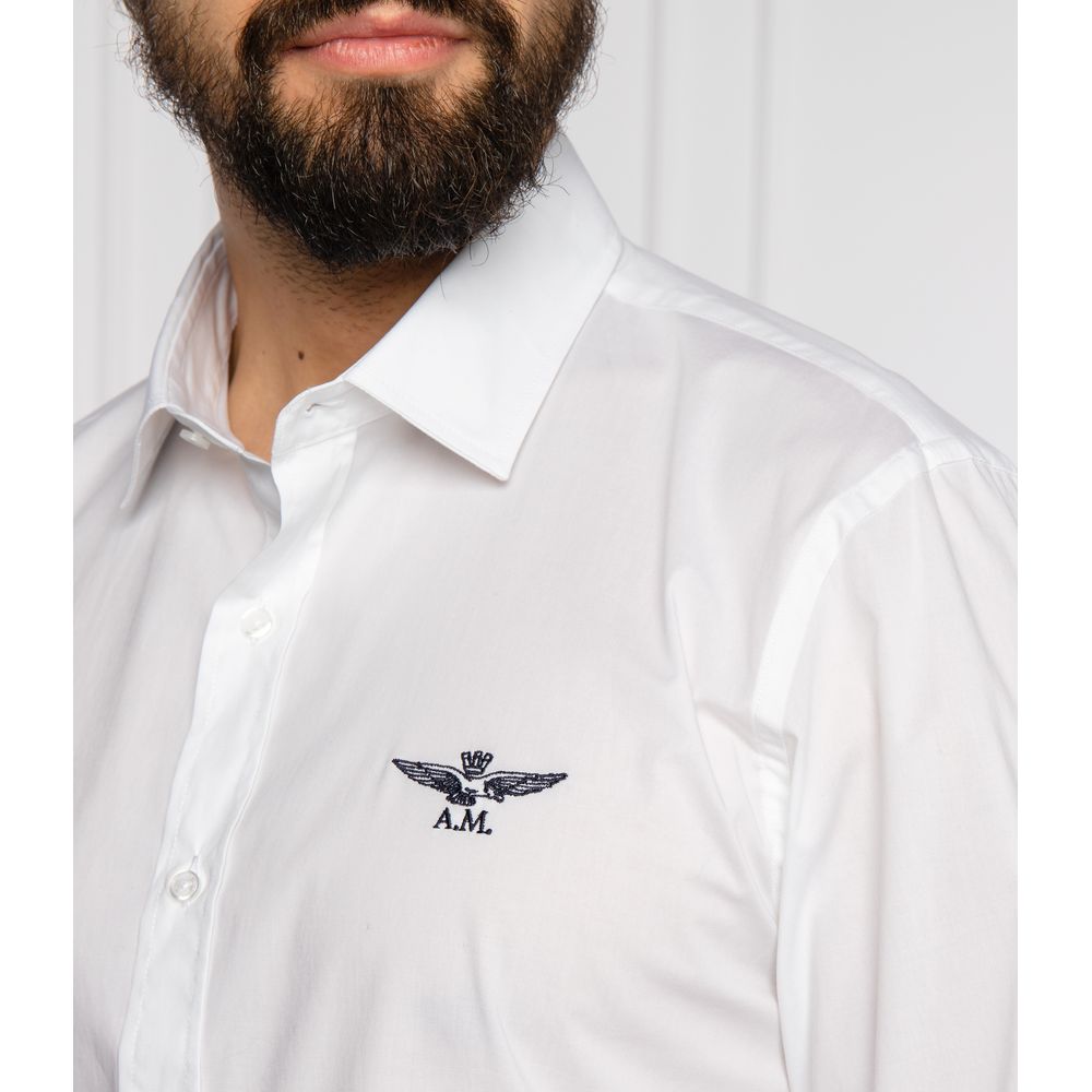 Camisa de algodón blanca de corte entallado con logotipo de águila de Aeronautica Militare