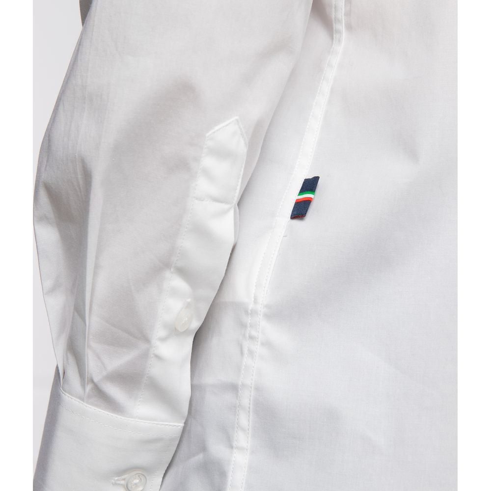 Aeronautica Militare Slim Fit White Cotton Shirt with Eagle Logo