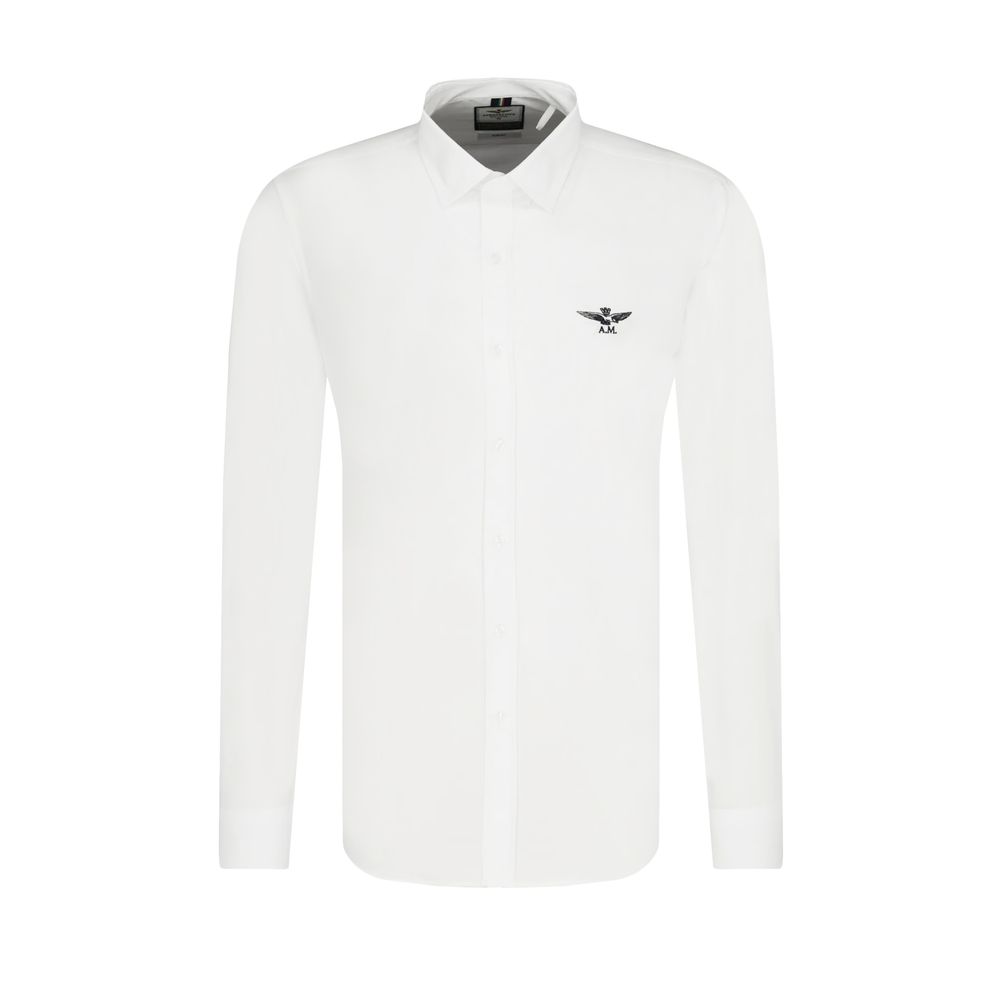 Chemise Slim Fit en coton blanc Aeronautica Militare avec logo aigle