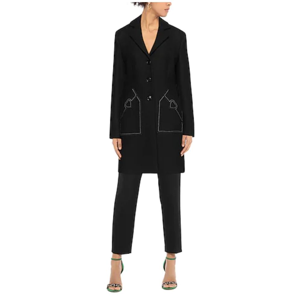 Manteau noir en laine mélangée chic Love Moschino avec détail cœur