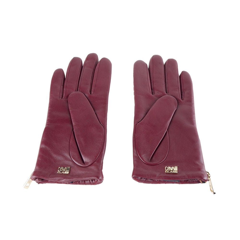 Gants élégants en cuir d'agneau bordeaux de la collection Cavalli Class