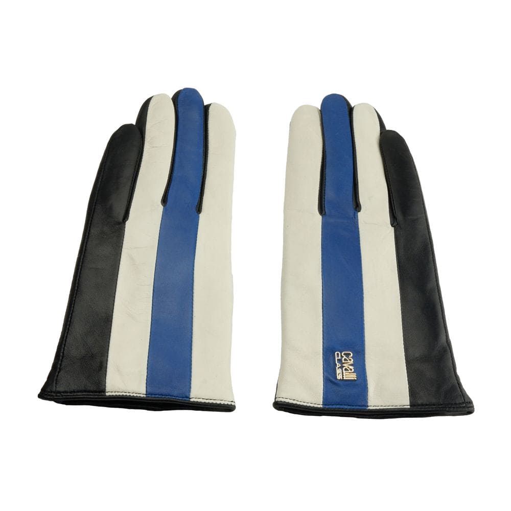 Gants élégants en cuir d'agneau noir et bleu de la collection Cavalli Class