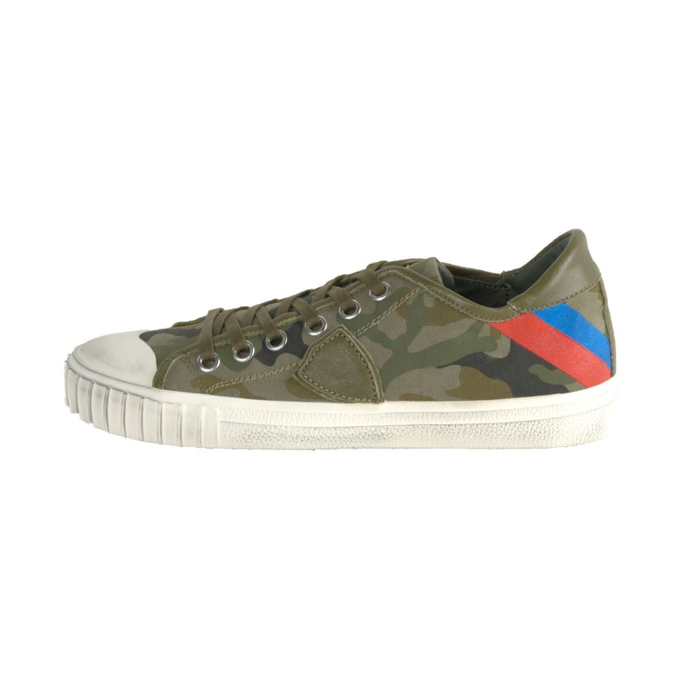 Philippe Model Gare LU Bandes Camou Vert Baskets En Cuir