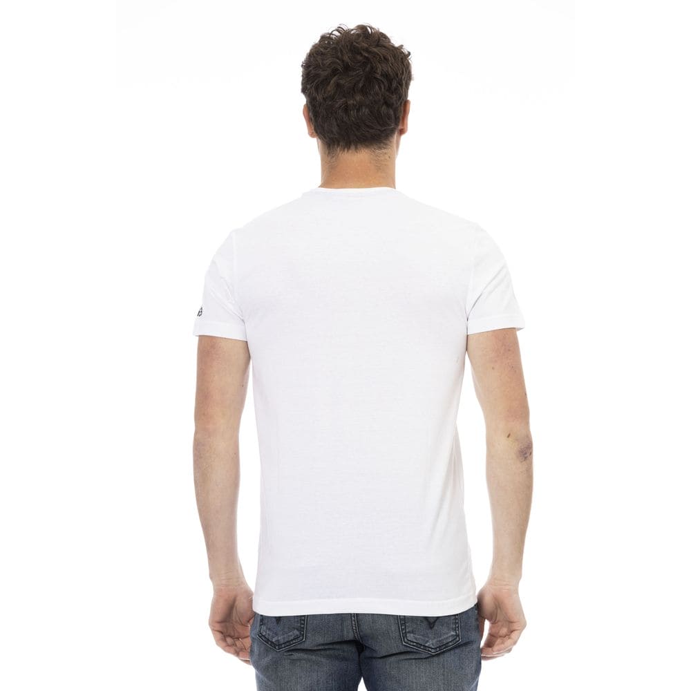 T-shirt graphique blanc élégant Trussardi Action avec imprimé artistique