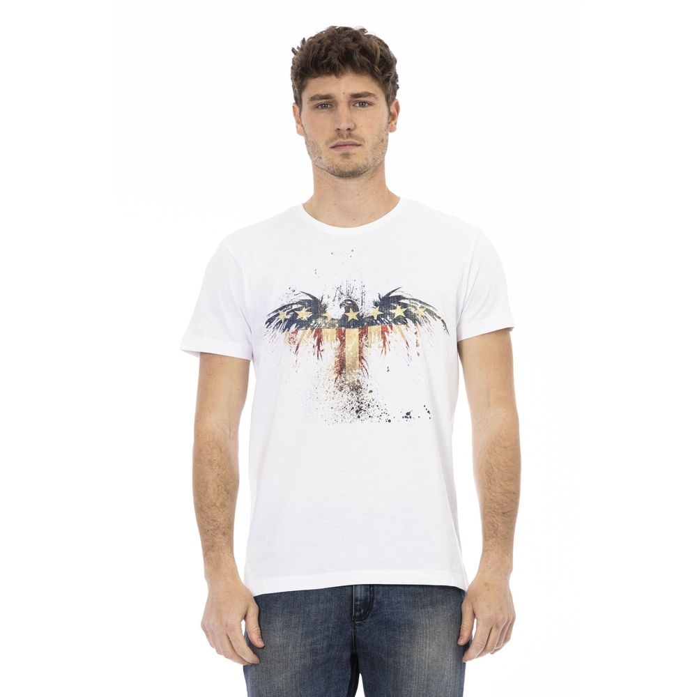 Elegante camiseta blanca con estampado artístico en el frente Trussardi Action