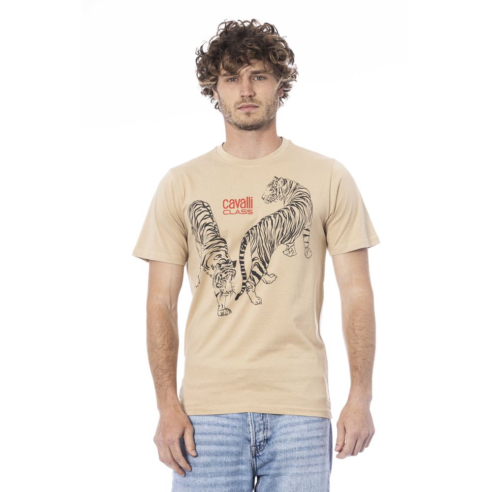 Camiseta de algodón beige Cavalli Class