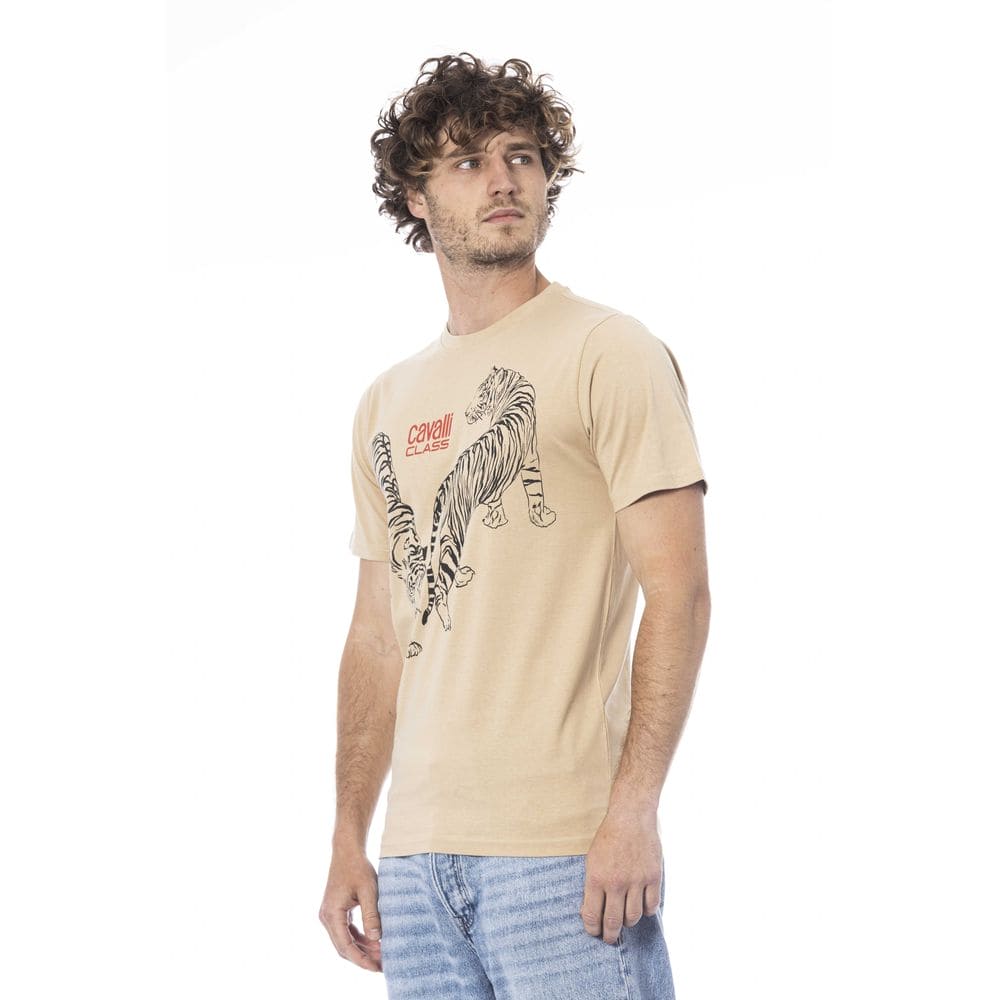 Camiseta de algodón beige Cavalli Class