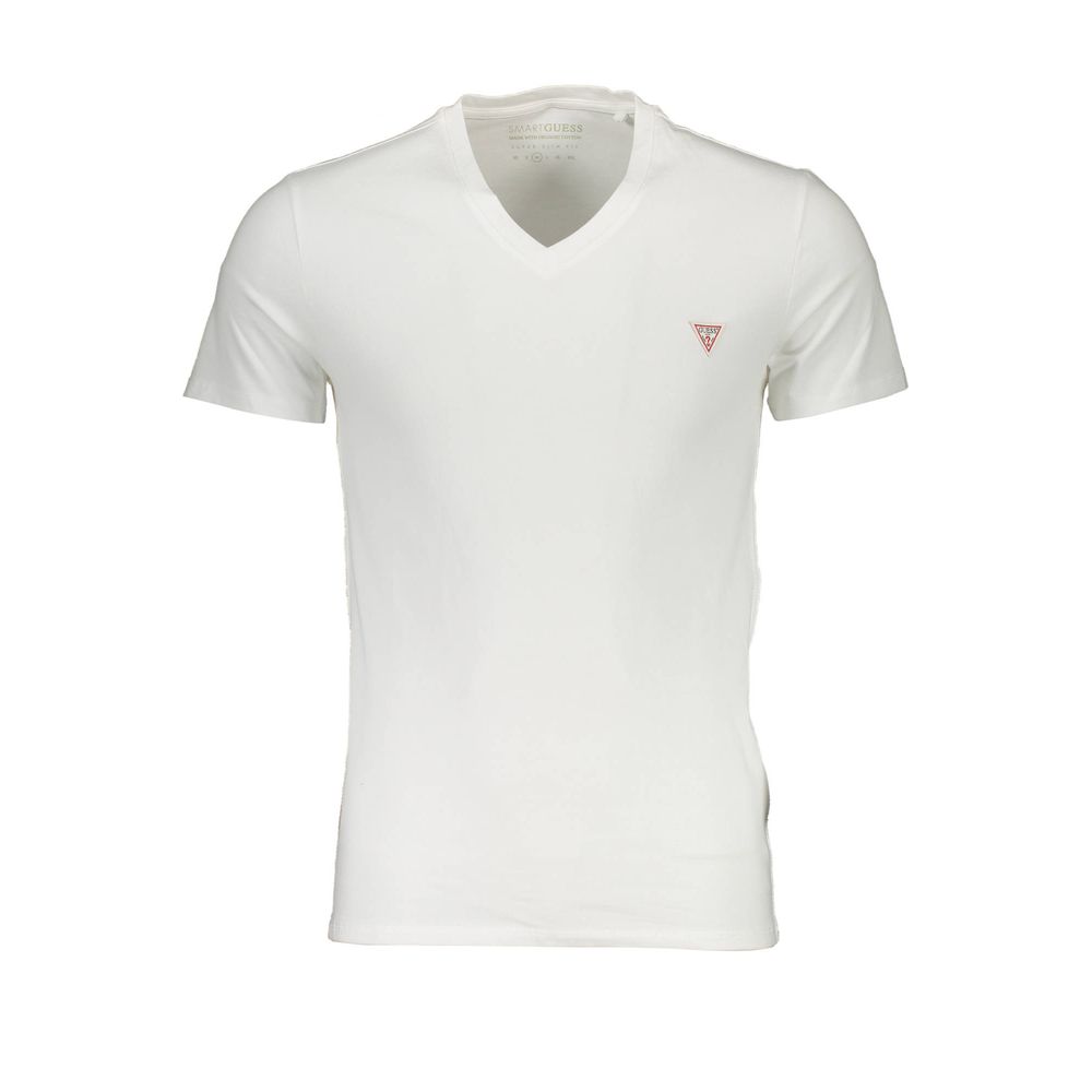 T-shirt slim blanc à col en V Guess Jeans Chic