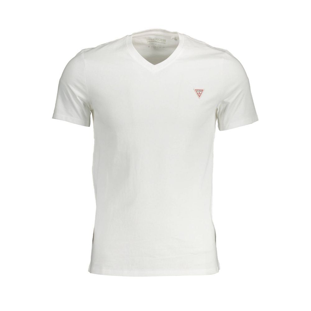 T-shirt slim blanc élégant à col en V Guess Jeans