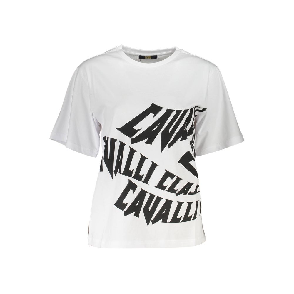 T-shirt blanc imprimé Cavalli Class Chic avec une élégance classique