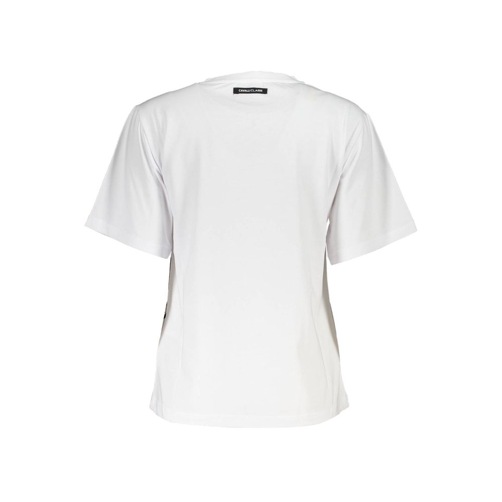 T-shirt blanc imprimé Cavalli Class Chic avec une élégance classique