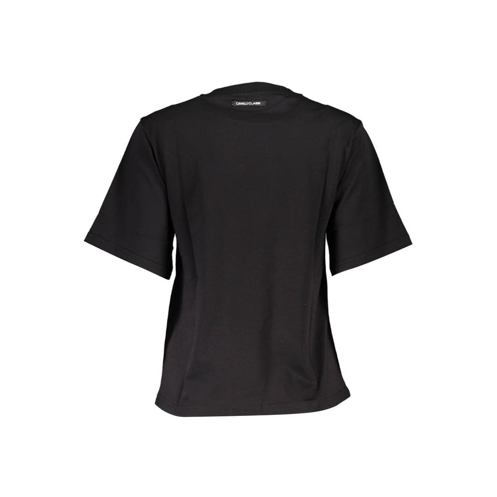 T-shirt en coton imprimé noir Cavalli Class Chic avec détail logo