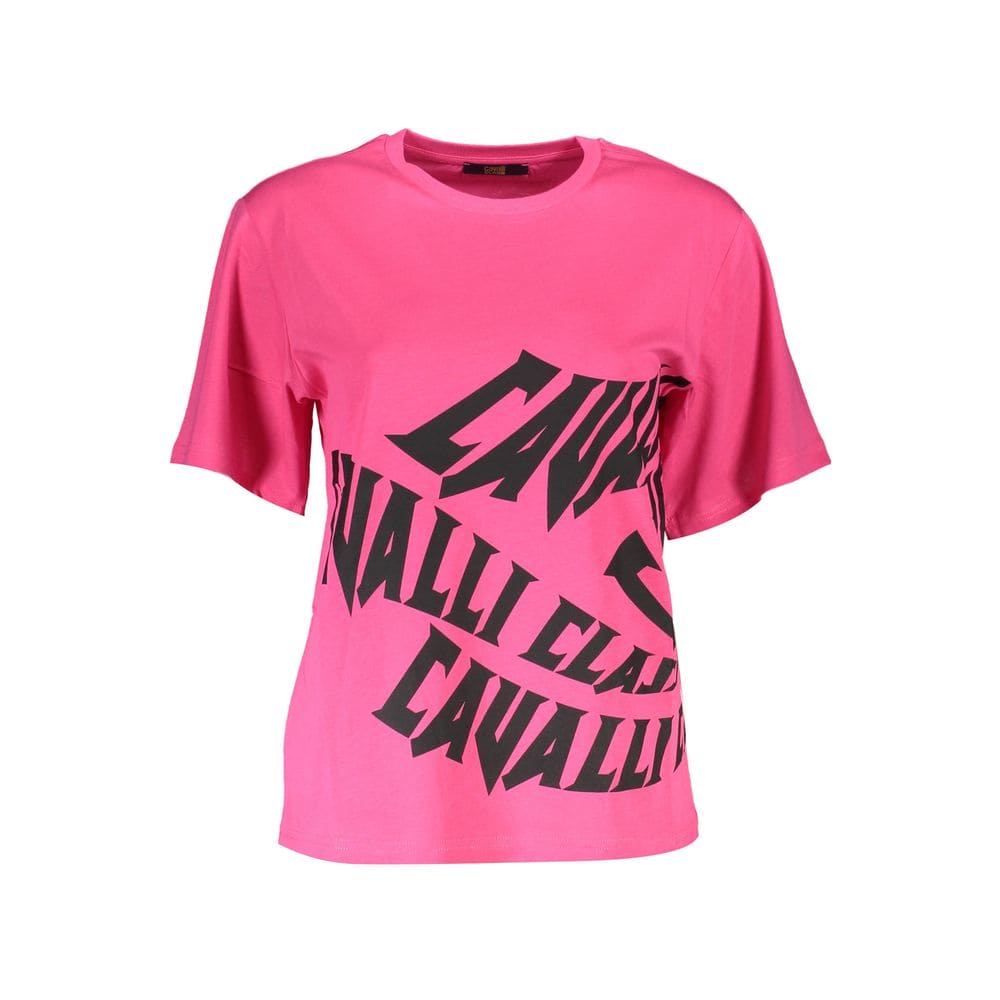 T-shirt en coton rose Cavalli Class Chic avec imprimé signature