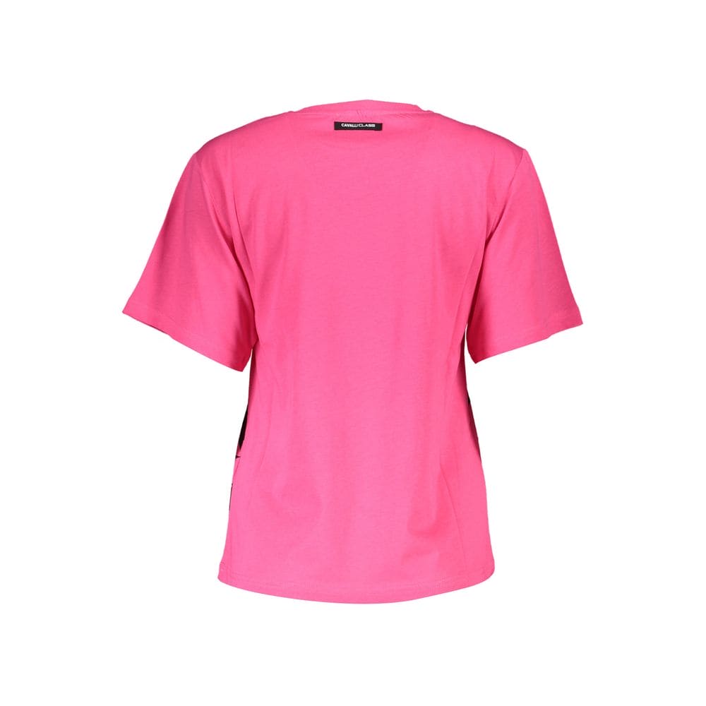 T-shirt en coton rose Cavalli Class Chic avec imprimé signature