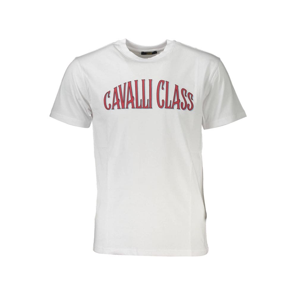 T-shirt blanc élégant imprimé Cavalli Class avec logo classique