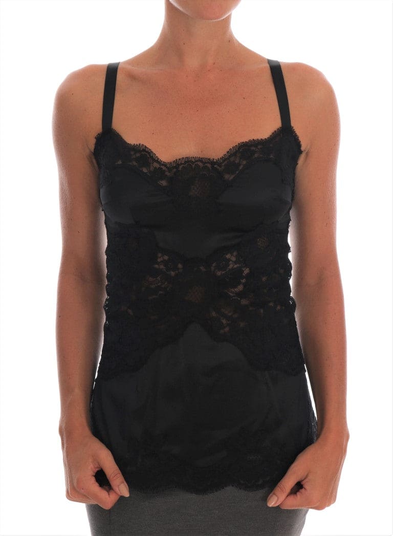 Robe de chambre en soie mélangée noire avec haut en dentelle Dolce &amp; Gabbana