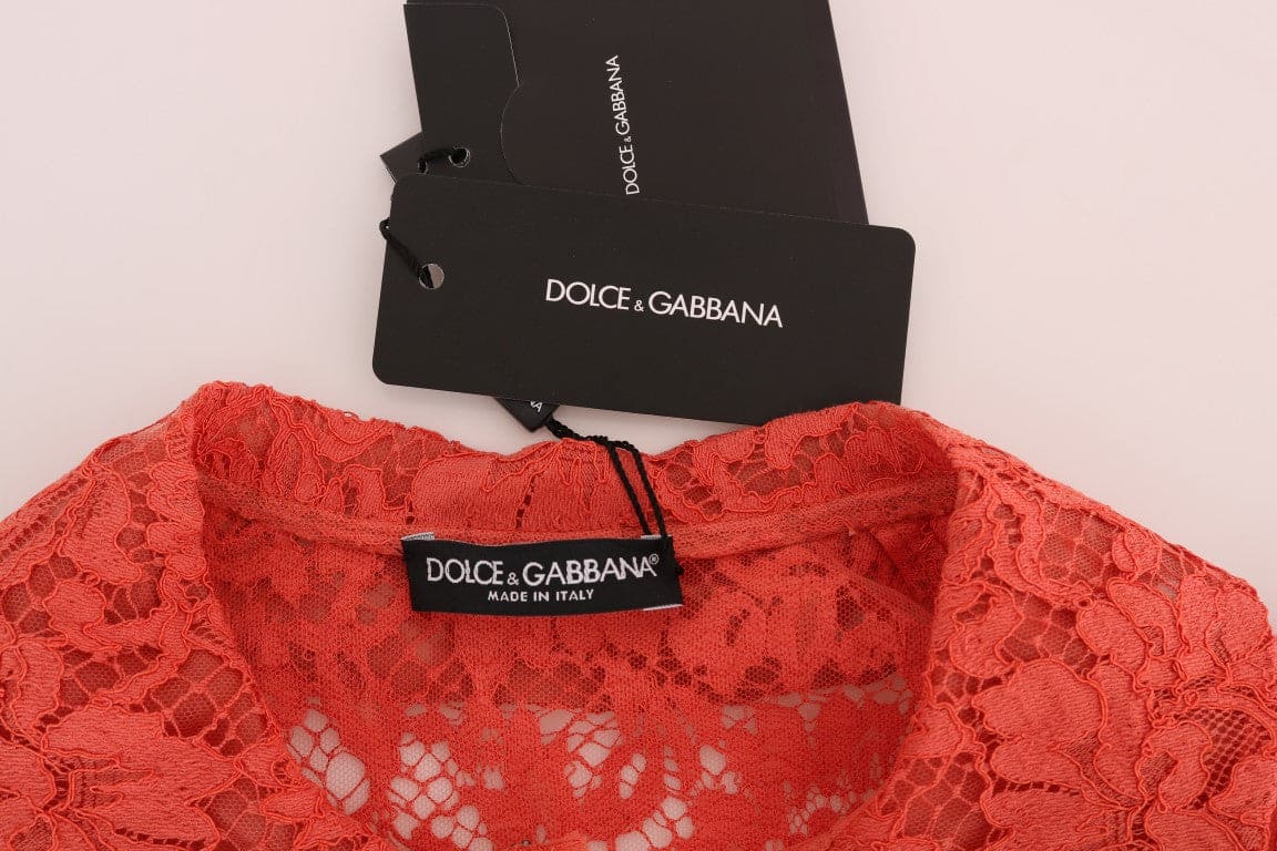 Chemisier cardigan élégant en dentelle florale orange et cristaux Dolce &amp; Gabbana