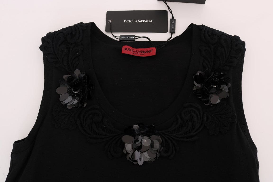 Blusa de tirantes con lentejuelas y estampado floral en color negro de Dolce &amp; Gabbana