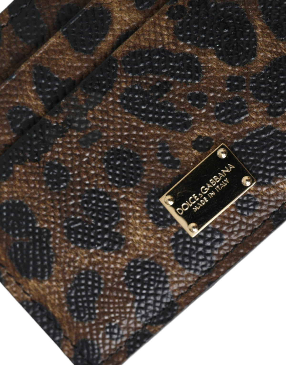 Dolce & Gabbana Brown Leather Leopard Logo Plaque Women Cardholder Wallet