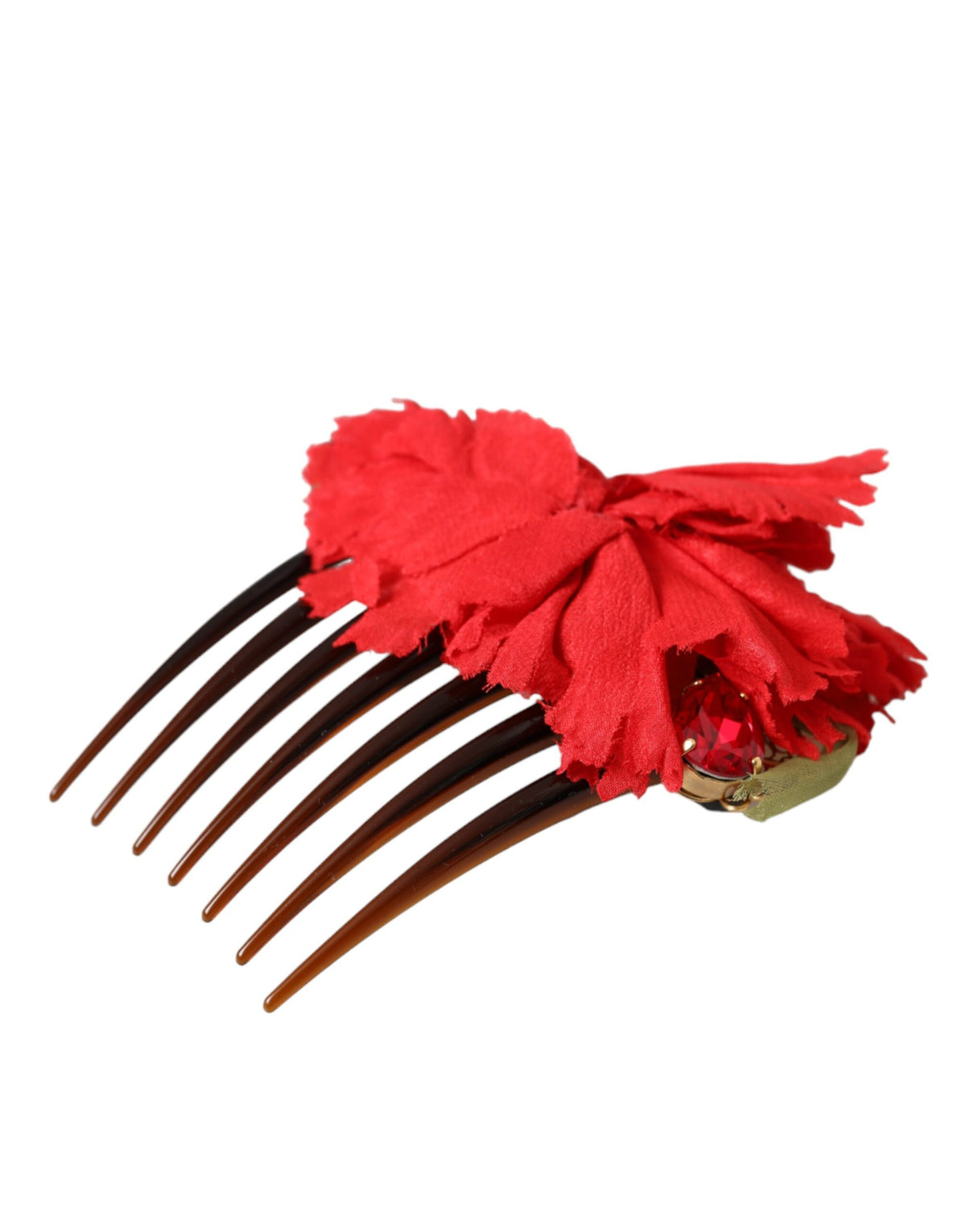 Dolce & Gabbana Red Silk Floral Gold Brass Women Hair Comb